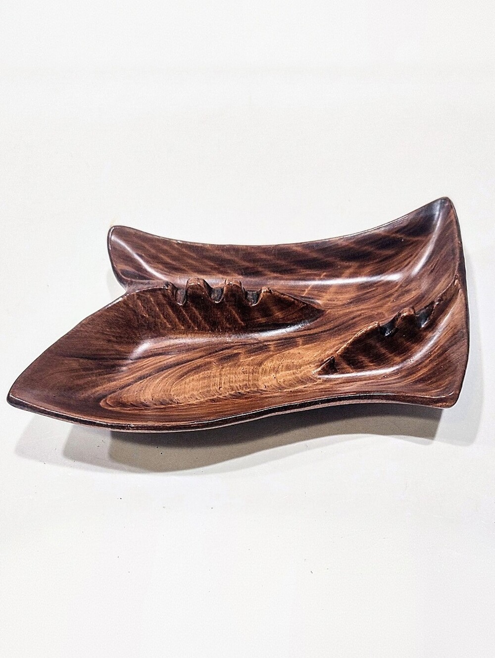 Vintage MCM Cal Style Pottery Ashtray 2510 Faux Bois Wood Grain Atomic Boomerang